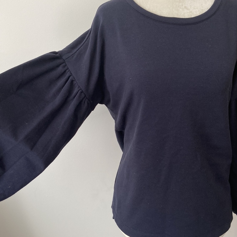 a.n.a Navy High-Low Sweatshirt with Bishop Sleeves - Picture 3 of 7